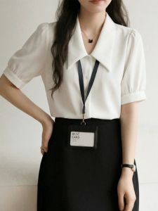White Chiffon Short Sleeve Female Shirt Summer New Release Suitable for Work and Interview