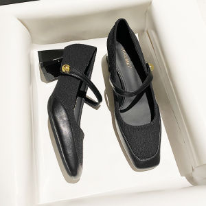 รองเท้าส้นเตี้ย Mary Janes สีดำสไตล์ย้อนยุคสำหรับผู้หญิง 2025 รองเท้าส้นเตี้ยสำหรับใส่ไปทำงานแบบลำลอง พื้นรองเท้ายาง ส้นเตี้ย