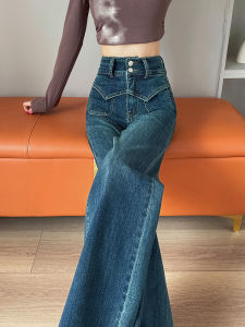 High Waist Wide Leg Fleece Lined Thick Double Buckle Straight Cut Jeans Women Casual Cotton Stretch Denim Pants Trousers