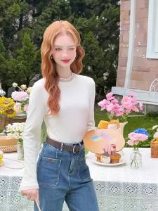 HEYINI | Áo Thun Bodycon Dệt Kim Trắng Phong Cách Pháp Dành Cho Người Bé Thu Đông