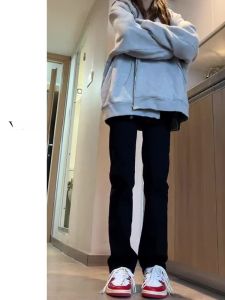 Black Fleece Lined High Waist Stretchy Womens Jeans Slimming Bootcut Pants for plus Size Pear Shaped Body Autumn Winter New Style