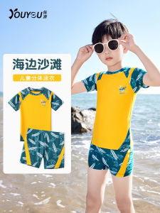 Childrens Swimming Suit Boys 2025 New Mid-Large Childrens Separate Professional Swimming Training Suit Quick-Drying Sunscreen Swimwear Set