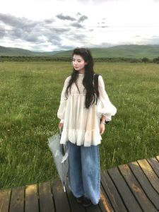 XUECAIQI | Autumn Casual Elegance Lantern Sleeve Top and Jeans Set
