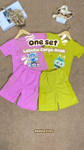 Setelan Cargo Labubu Viral Untuk anak Usia 1-6thn Oneset Cargo Polkadot Labubu anak perempuan