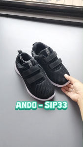 Sepatu Sekolah Anak Laki Perempuan SD TK Kelas 1 2 3 4 Ando SIP 33 Hitam Putih Perekat Size 33-36