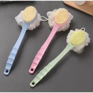 Double-sided Stripe Bath Ball Long Handle Soft Hair Massage Bath Brush
