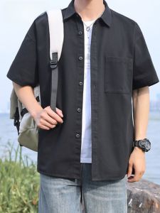 HENGYUANXIANG | Hengyuanxiang 2025 New Style Mens Short Sleeve Cotton Shirt Youth Fashion Summer Workwear Dad Clothing Standard Fit Iron-Free