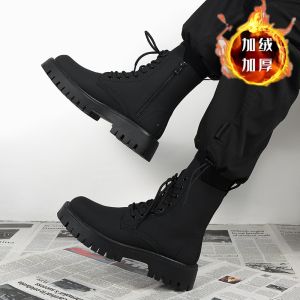 Boots Mens High-Rise Mid-Top Leather Shoes British Fan Boots Boys Black High-Top Shoes Casual Leather Boots Tide