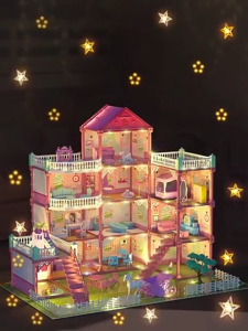 Princess Castle Dollhouse Building Playset Pink Princess Castle Playhouse with Dolls Furniture Accessories Pretend Play Dreamhouse Toys