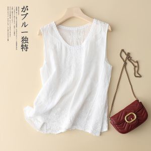 Thin Cotton Linen Sleeveless Vest Womens Loose Fit Summer New Style Inner Wear Outerwear Moms Clothes Casual Commute Pure Color