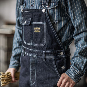 Indigo-Style Retro Denim Denim Suspenders Wide-Leg Railway Cargo Pants Amekaji Stripes Pants Men