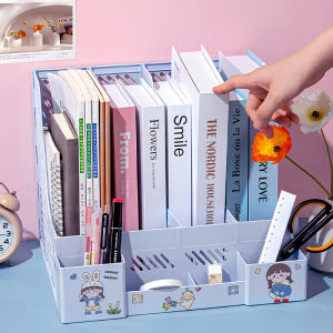 Four Layer Plastic File Rack/Desktop Storage File Bar/File Box Reference Rack Desk Organizer with Sticker