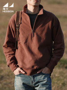 เสื้อฮู้ดคอปกบุขนแกะคอปกพับแขนยาวทรงหลวมสำหรับผู้ชาย ทรงหลวม สไตล์อเมริกัน ฤดูหนาว ปกติ เสื้อฮู้ดบุขนแกะแบบมีซิปครึ่งตัว