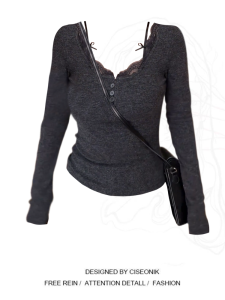 Stylish Base Layer Long Sleeve Womens Shirt Spring New plus Size Design Sense Fake Two-Piece Trendy Top for Young Women