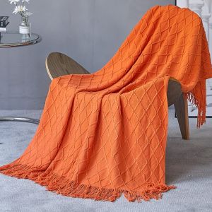 Cream White Bohemian Knitted Throw Blanket Solid Color Office Nap Blanket Home Textile Room Decor Air Conditioned Soft Fabric
