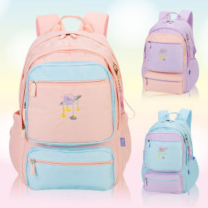 AO Large Capacity Casual Backpack for Junior And High School Girls Double Shoulder Straps Fresh Style School Bag with Pockets