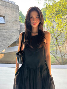 SUHUIQIAN | Black Round Neck Sleeveless Slim Fit A-Line Maxi Dress