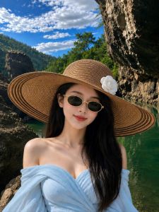 Mũ cói nữ đi biển nón vành rộng chống nắng UV thoáng mát mùa hè du lịch dã ngoại thời trang Hàn Quốc