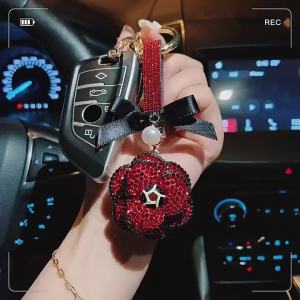 FENGHONGTAO | Rhinstone Crystal Bow Flower Keychain