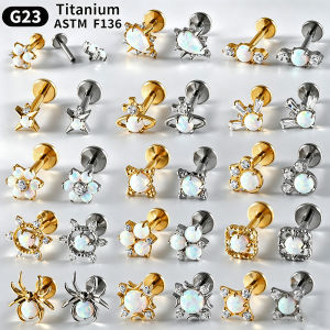 1PC G23 Titanium Labret Lip Stud Internal Thread Opal & Zircon Flower Cartilage Tragus Helix Daith Earrings 16G Jewelry Piercing