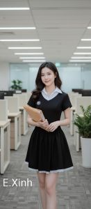 Thời Trang Thiết Kế E.Xinh.Váy thiết kế thanh lịchsang trọng.Váy công sở váy tôn dáng nhún hông phối cổ sơ mi trẻ trung năng động.