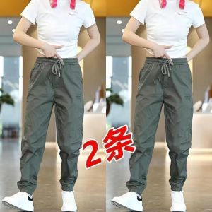 กางเกงทำงานผ้าฝ้ายแท้สำหรับผู้ชาย กางเกงขายาวทรงหลวมสบาย ๆ สำหรับฤดูร้อน ป้องกันการสึกหรอ วัสดุอื่น ๆ 100% สีพื้น