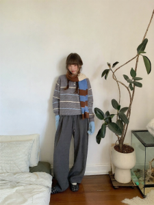 NIHAOKANONG | Quần Lỏng Tweed Điều Chỉnh Vòng Eo
