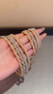 2pcs Wrapped Twisted Round Bracelet Necklace for Women Exquisite Mesh Zircon Bangle Necklace Summer Beach Fashion Jewelry Set C1