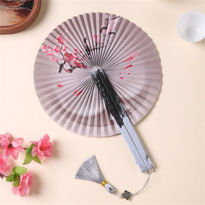 Aesthetic Folding Fan Round Handheld Fan Authentic Tassel Chinese Style Oriental Art Dance Fan Classic Photography Props Decor