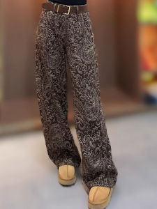 Fashionable Vintage Floral Print High Waist Wide Leg Casual Jeans Womens Spring Autumn New Style Slimming Anti-Aging Long Pants