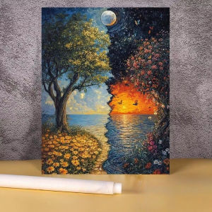 Jigsaw Puzzle 500/1000/1200/2000PCS Tree River and Moon Paper Puzzle Landscape Relaxing Game Home Decor Gift