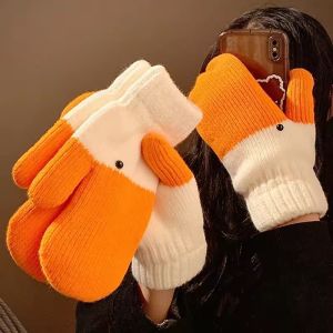 Cute Funny Goose Knitted Wool Gloves For Women Winter Thickened Warm Coldproof Gloves Mountaineering Gloves