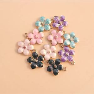 10 Chiếc 17*15mm Hợp Kim Kẽm Men Hoa Dâm Bụt Quyến Rũ Dễ Thương Sakura Để Làm Đồ Trang Sức Vòng Cổ Móc Khóa DIY Phụ Kiện