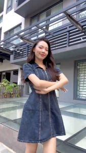 Váy Jean Liền Thân Nữ Có Dây Kéo  Đầm Bò Liền Thân