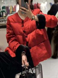 New Chinese Style Short round Neck Mink Fur down Jacket Womens Luxury Lightweight Winter Coat White Goose down Filling