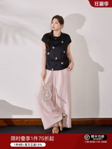 Large Size Vintage Chinese Style Embroidered Sleeveless Slim Fit Drape Pants Suit