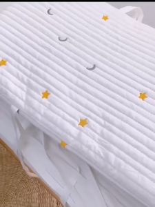 Korean Style Quilted Baby Bed Guard Crib Protector - Removable Embroidery Newborn Safety Bumper Rail Fence 1M