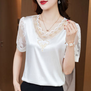NAOX2 Womens Short Sleeve Blouse Lace Shirt New Joker Fashion Blouse