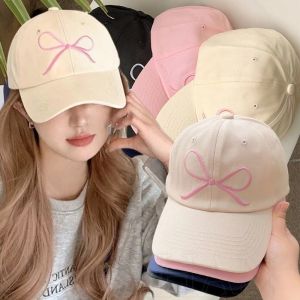 Korean Sweet Embroidered Bow Baseball Hat Women Wide Brim Adjustable Strapback Spring Summer Casual Duck Tongue Cap Sun Visors Hat