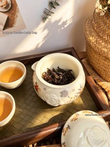 Hand-Painted Rose Embossed Tea Set with Tea Tray