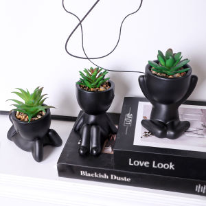 XIYA FLOWER Artificial Aloe Potted Plant Black Miniature Character Pot Fake Potted Plant Wholesale PE Material Home Decoration