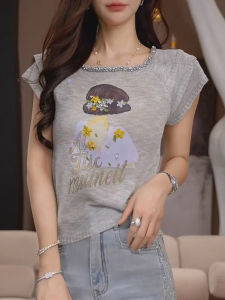 Shalldoer | Korean Style Letter Print Thin Knitted Top Womens Summer Breathable Design Sensation Short Sleeve Casual Fashion T-Shirt