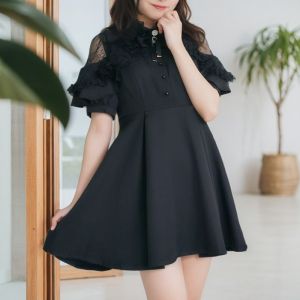 Sweet Cute Shoulder Bared Short Sleeve Long Dress Japanese Style Summer New Arrival 2024 Polyester Fiber 100% Womens Dress