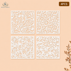 4Pcs 8x8in Floral Background Stencils Reusable PET Stencils for Painting Flower Pattern Wall Wood Fabric Craft Templates