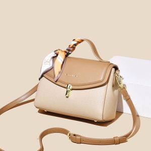 Versatile Soft Leather Crossbody Bag for Women Summer Small Single Shoulder Handbag City Simple Style Lock Buckle Closure