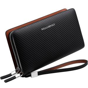 WILLIAMPOLO | Ví Da Chứa Hộ Chiếu Dung Lượng Lớn có Đôi Zipper cho Nam