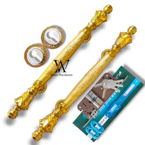 Gagang Pintu Rumah Kuningan Kunci Antik Motif Nanas Ukir Gold 44 cm 2 Pcs