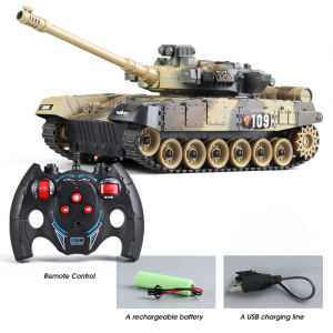 1/30 33Cm Rc Tank 2.4G 7Ch Remote Control Crawler Electric Military Battle Tank Toy for Kids Army Green War Tank Gift for Child