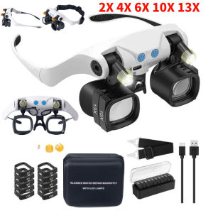 Vodool | Jewelers Magnifying Glass 2X 4X 6X 10X 13X Lenses Head-Mounted Magnifier Professional Magnification Glasses For Watch Repair