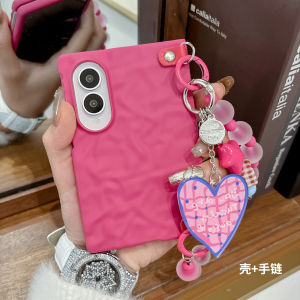 Luxury Wrinkle Matte Wrist Strap Case for Samsung Galaxy Z Fold 8 Ultra Fold7 Fold6 Lanyard Candy Solid Color Ripple Soft Cover